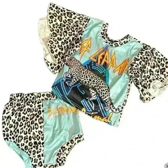 Leppard baby/toddler girls stretchy 2 piece set - Picture 2 of 6